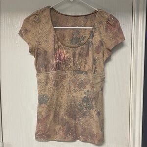 Vintage-Inspired Floral Women's Top - Brown